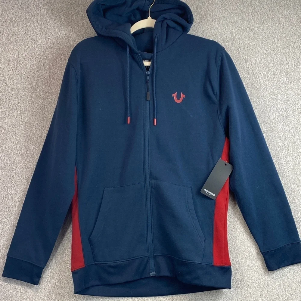True Religion full zip hoodie M super soft large logo fleece lined casual Y2K